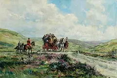 Gordon King British, A Coach Encounter, oil on canvas