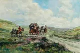 Gordon King British, A Coach Encounter, oil on canvas
