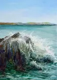 Jo Ashby, A Mighty Crash of Waves, Sherkin, acrylic on canvas