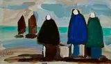 Markey Robinson, Awaiting the Catch, gouache on board