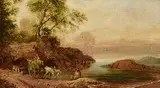 William Sadler II, Figures and a Horse and Cart in a River Landscape, Boat Beyond