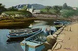 Monastery Harbour, Roundstone by Cecil Maguire, oil on board, sold Jun 2023