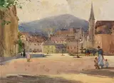 Square in Continental Town II by Mildred Anne Butler, watercolour on paper, sold Jun 2023