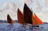 Ivan Sutton, Galway Hookers, Roundstone Bay, Co. Galway, oil on canvas board