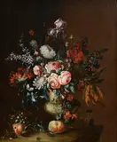 19th Century Dutch School, Still Life - Flowers and Fruit, oil on canvas