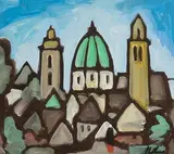 Markey Robinson, Shawlie in the City, gouache on board