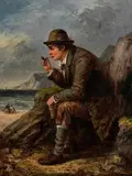 Charles Henry Cook, A Man at Rest By the Coast, Fishermen with Boat Beyond, oil on canvas