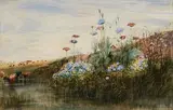Andrew Nicholl, Bank of Flowers with Cattle in the Distance