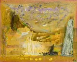 John Kingerlee, Traveller with Standing Stone, 1989, oil on canvas