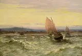 Thomas Rose Miles, Fishing Boats by the Coast, oil on canvas