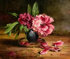 Mat Grogan, Peony Roses, oil on board