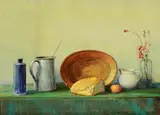 Niccola d'Ardia Caracciolo, Still Life with Bread, mixed media on paper