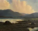 Douglas Alexander, Peat Stacks By the Lake, Connemara, oil on canvas