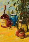 Henry McGrane, Still Life - Hennessy and Fruit, oil on board