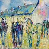 Declan O'Connor, The Three Giacomettis, oil on canvas