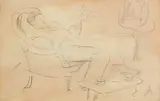 Norah McGuinness, Reading the News, charcoal on paper