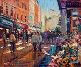 Norman Teeling, Flower Sellers, Grafton Street, oil on board