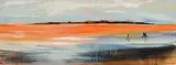 Paula McKinney, Evening Stroll On the Golden Sands, oil on board