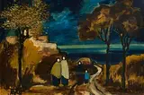Shawlies at Dusk by Markey Robinson, gouache on board, sold May 2023