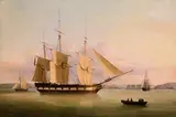 Merchant Frigate Moored in Cork Harbour by George Mounsey Wheatley Atkinson, c1845, oil on canvas, sold May 2023