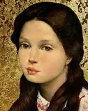 Ken Hamilton, Girl with the Ruby Earing, oil and gold leaf on board