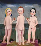 Jack Donovan, Three Graces with Dachshund, 2004, oil on board