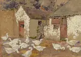 Lilian Lucy Davidson, Geese at Old Head, watercolour on paper heightened with white