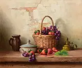 Robert Chailloux French, Still Life - Wicker Basket of Fruit