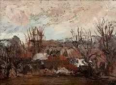 Winter on the Farm by Ronald Ossory Dunlop, oil on board, sold May 2023
