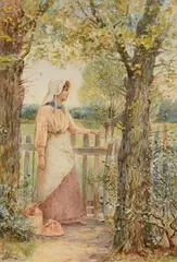 Helen Allingham, By the Gate, watercolour on paper