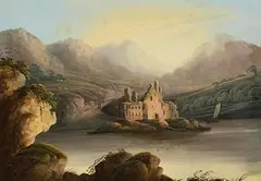 Thomas Walmsley, Mountainous Landscape with Lake and Castle, watercolour on paper