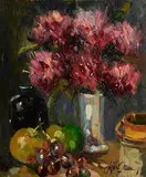 Liam Treacy, Still Life - Fruit and Flowers, oil on board