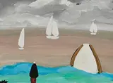 Shawlie by the Shore by Markey Robinson, gouache on card, sold May 2023