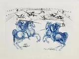 Salvador Dali Spanish, Blue Cavaliers, 1973, etching in colours on Japanese paper