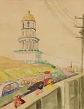 Harry Kernoff, Halifax Town Clock, Nova Scotia, Canada, 1957, watercolour on paper