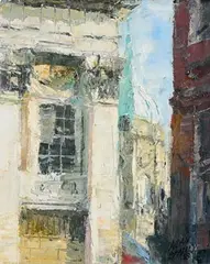 Georgian Dublin by Aidan Bradley, 1998, oil on board, sold Apr 2023