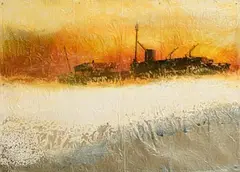 Hughie O'Donoghue, Afloat, 2019, oil and mixed media on tarpaulin
