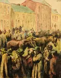 William Conor, The Horse Fair, wax crayon on paper