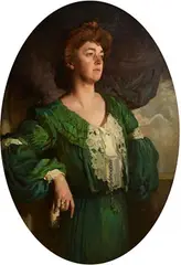 Portrait of Mary - Lady Gerard in a Green Dress by William Orpen, 1904, oil on canvas - oval, sold Apr 2023