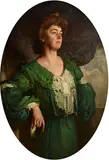 William Orpen, Portrait of Mary - Lady Gerard in a Green Dress, 1904, oil on canvas - oval