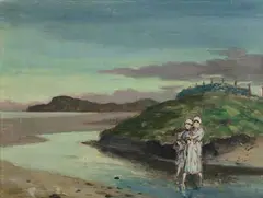 George William Russell, Two Girls Before A Ringfort, c.1920, oil on canvas