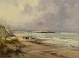 Unloading the Catch by Frank McKelvey, oil on canvas, offered Apr 2023
