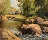 On the Dun River, Cushendun, Co Antrim by Maurice Canning Wilks, oil on canvas, sold Apr 2023