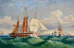 Peter Richard Atkinson, Naval Frigate at the Entrance to Cork Harbour, 1863, watercolour heightened with white on paper