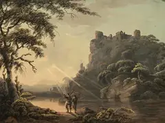 Thomas Walmsley, Hunters by the River, watercolour on paper