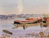 New York Dockland by Norah McGuinness, 1948, watercolour on paper, sold Apr 2023