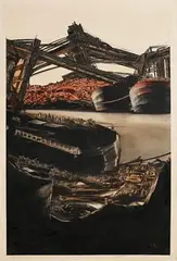 Wharf Miscellany by Jonathan Wade, oil on canvas, sold Apr 2023