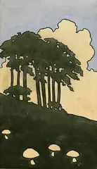 Paul Henry, Mushrooms on a Hill, gouache on paper laid on board