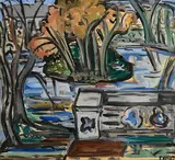 Evie Hone, The Island, Marlay Park, oil and gouache on card