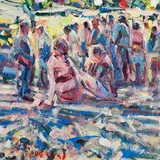 Waiting For The Carnival, Le Vigan, France by Arthur K. Maderson, oil on board, sold Mar 2023
